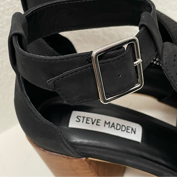 Steve Madden Sawyer Block Heel Sandals Perforated Leather Black Sz 7.5 - Picture 5 of 9